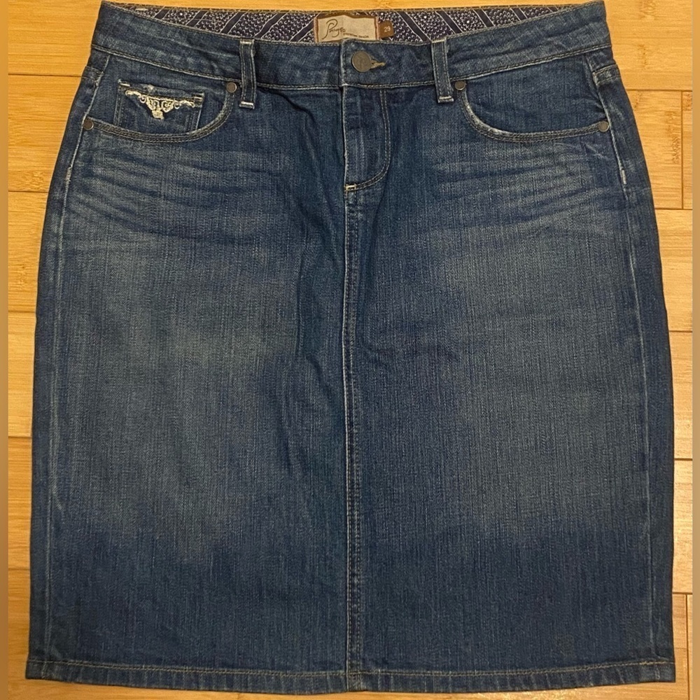 PAIGE Denim Embroidered Mini Skirt Boho Western Size 29 - Picture 3 of 9